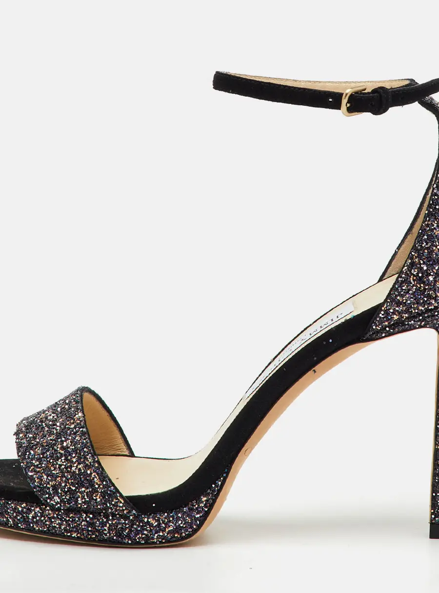 Jimmy Choo Multicolor Glitter Suede Misty Ankle Strap Sandals Size 37.5