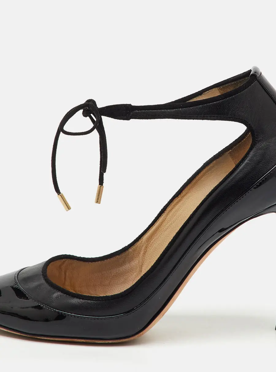 Jimmy Choo Black Leather and Patent Leather Tyler Pumps Size 38.5