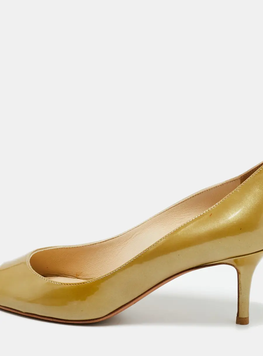 Jimmy Choo Metallic Patent Leather Evelyn Peep Toe Pumps Size 36