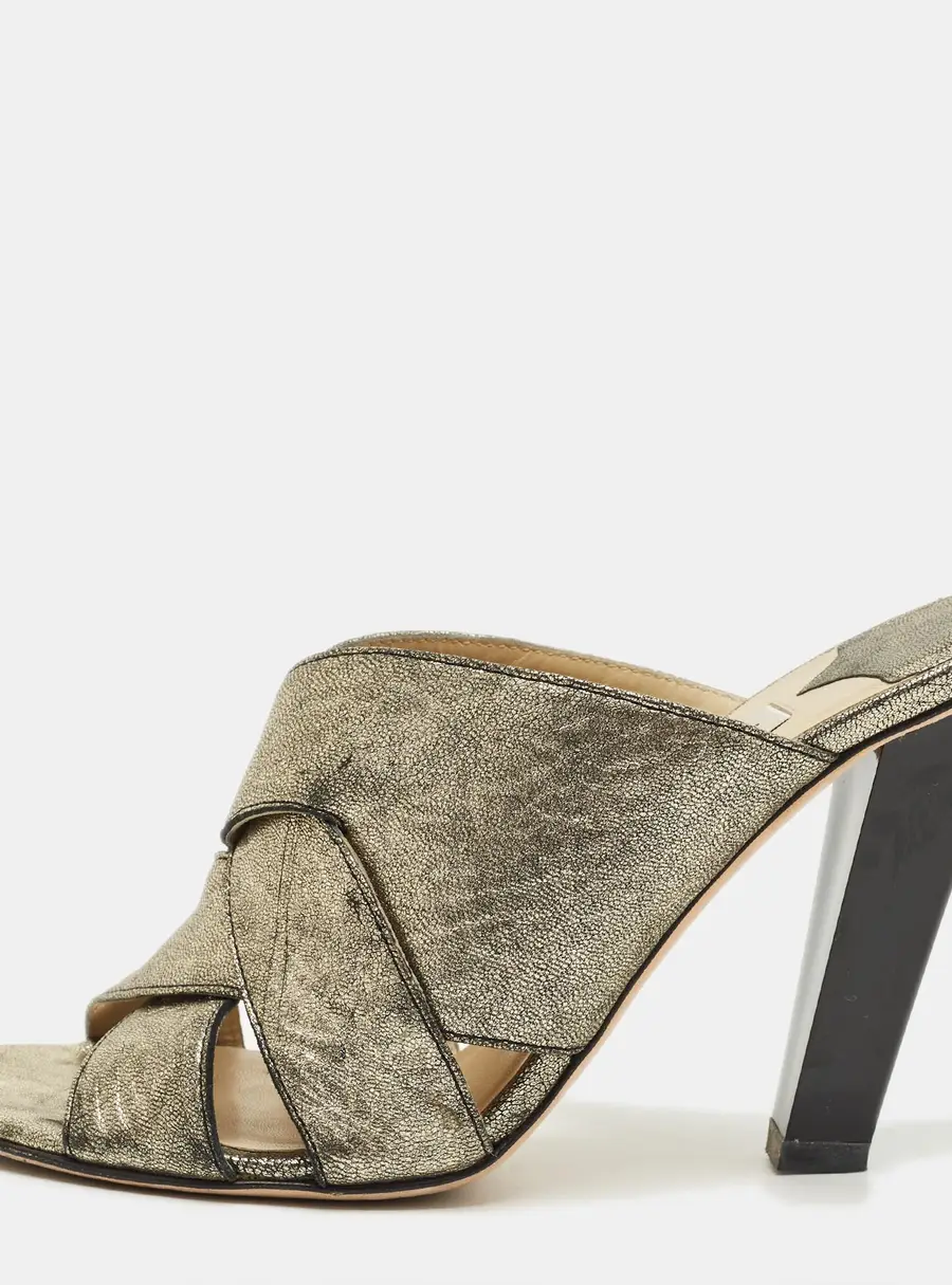 Jimmy Choo Metallic Crisscross Leather Slide Sandals Size 38.5