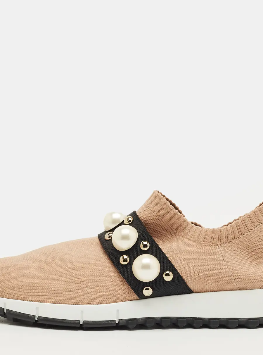 Jimmy Choo Beige Fabric Studded Accents Sneakers Size 37
