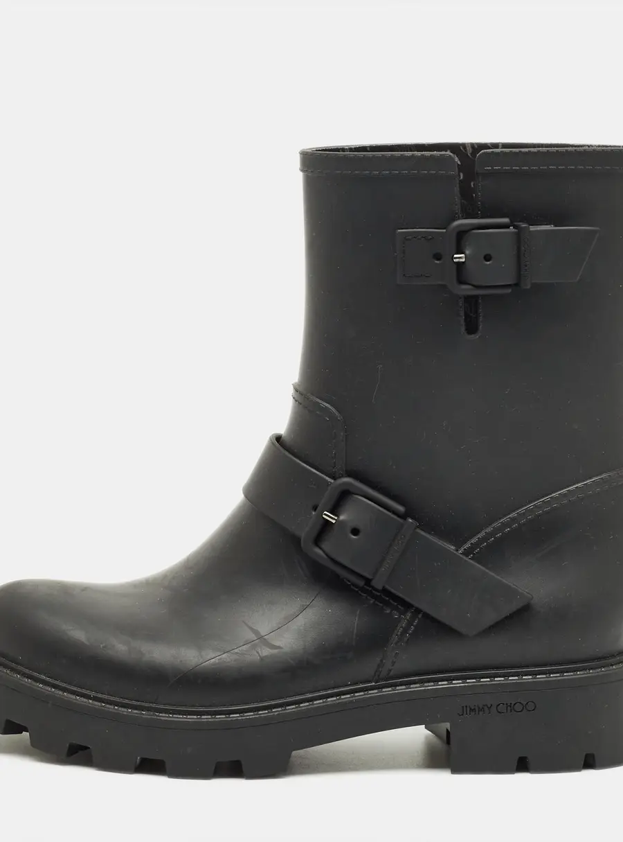 Jimmy Choo Black Rubber Yael Ankle Length Boots Size 39