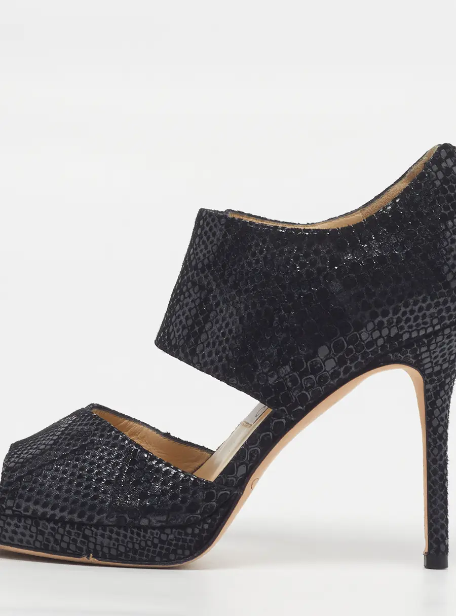 Jimmy Choo Private Size 35 Navy Blue Texture Suede Ankle Strap Sandals