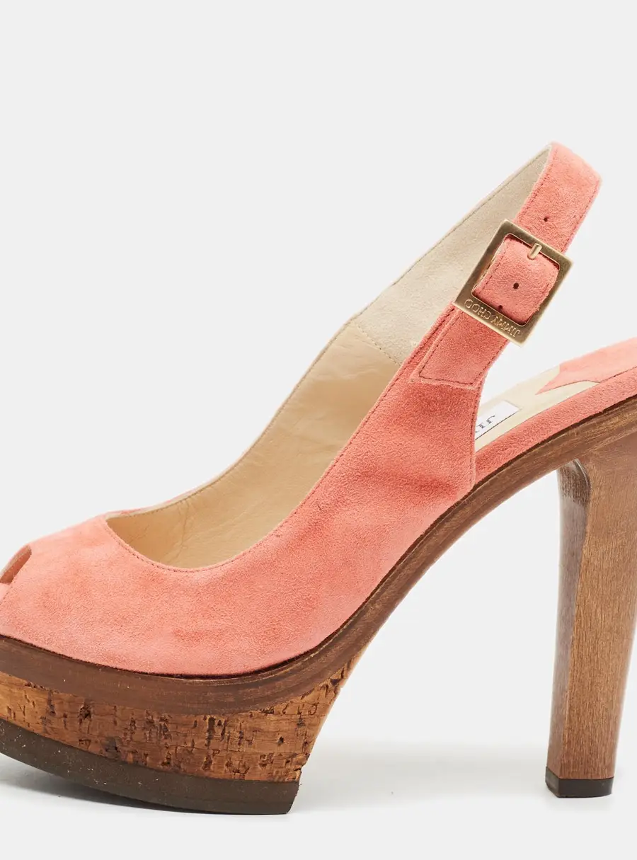 Jimmy Choo Size 35 Pink Suede Cork Slingback Sandals