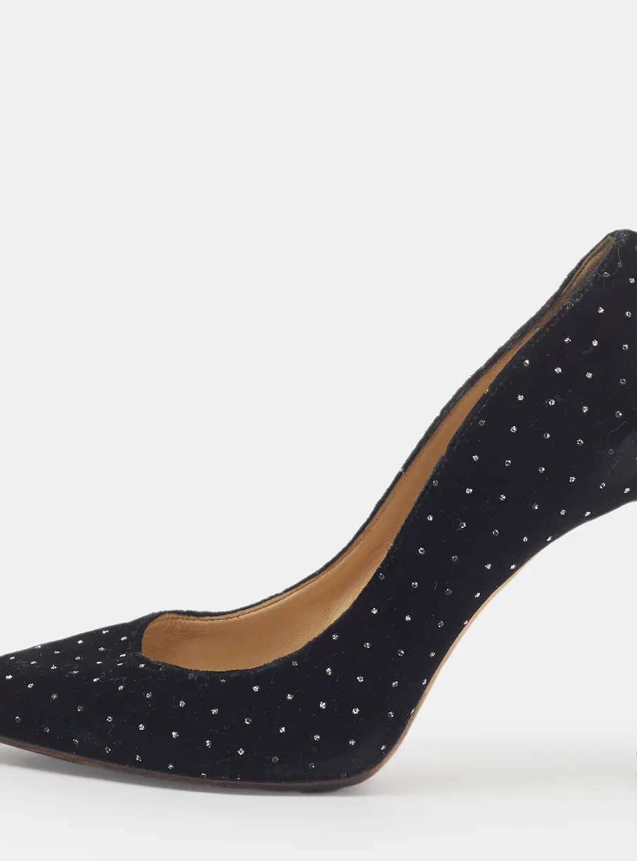 Jimmy Choo Anouk Size 35 Black Velvet Studded Pointed Toe Pumps