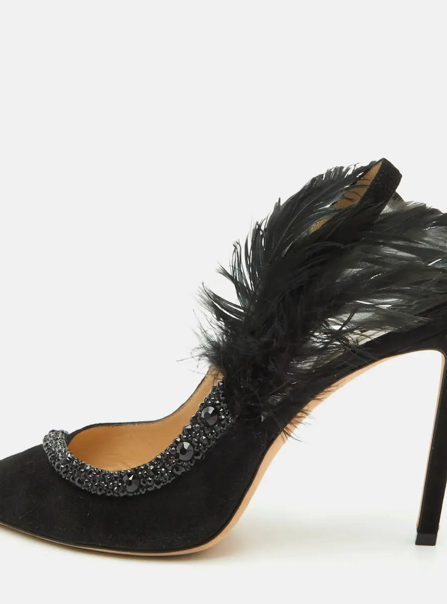 Jimmy Choo Tacey Size 38.5 Black Suede Pointed Toe Slingback Pumps