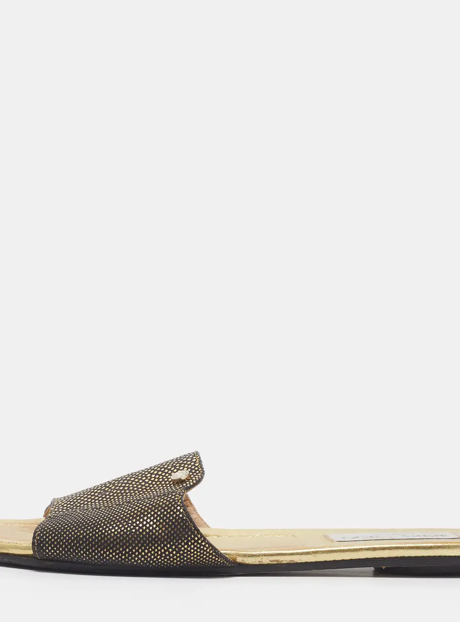 Jimmy Choo Nanda Size 38.5 Gold/Biege Leather Flat Slides