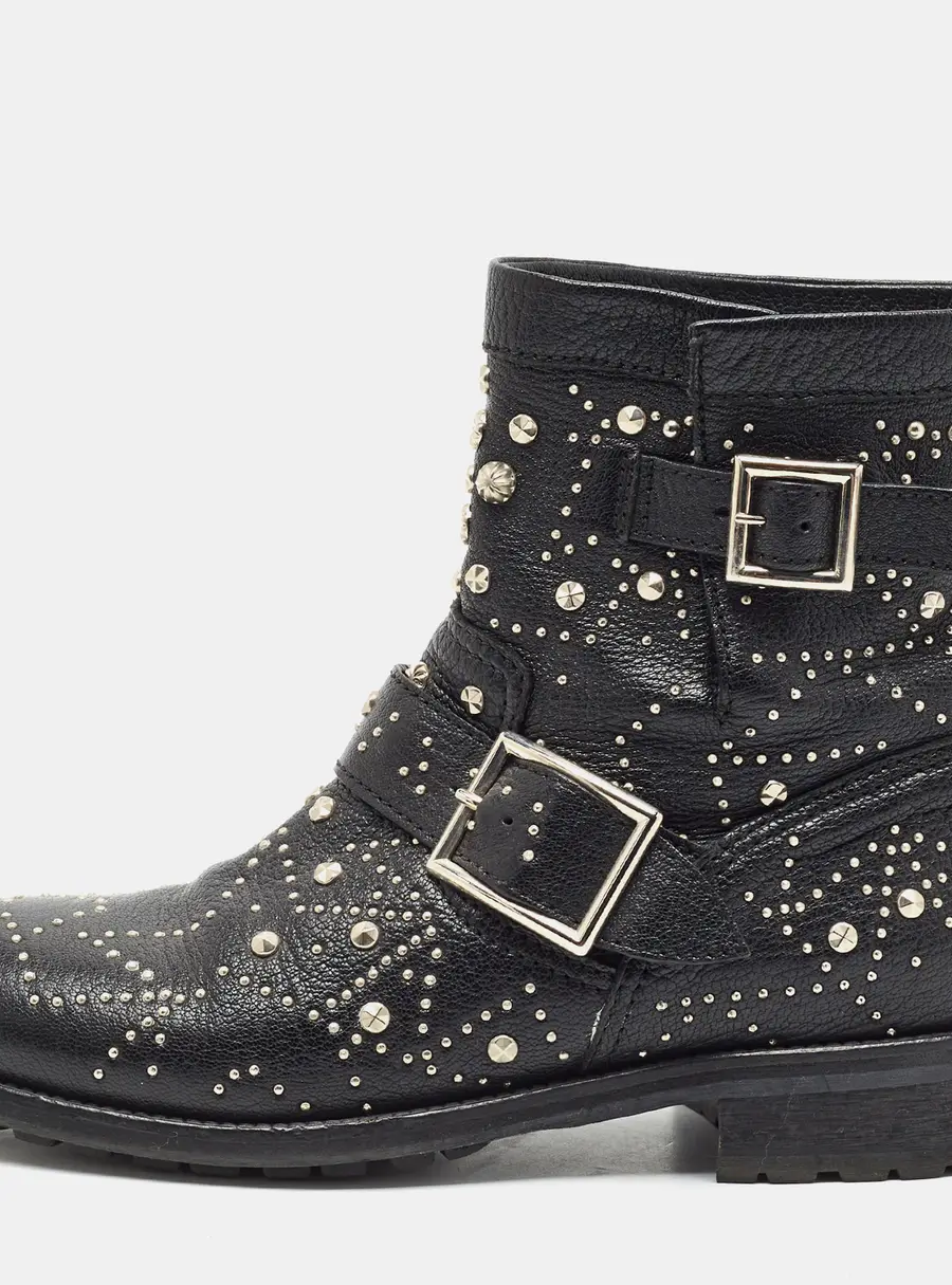 Jimmy Choo Biker Size 38 Black Leather Studded Combat Boots