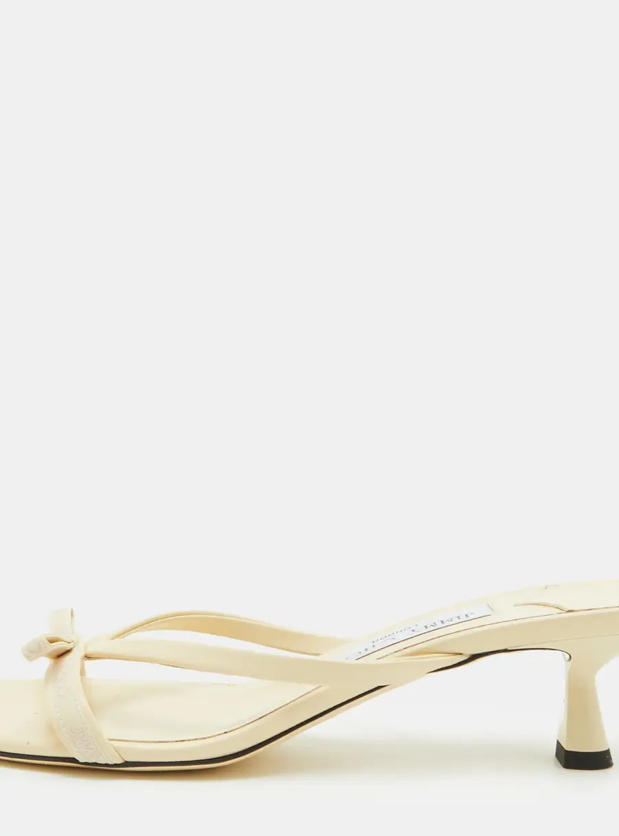 Jimmy Choo Ciela Size 37 Light Yellow Leather Box Slide Sandals