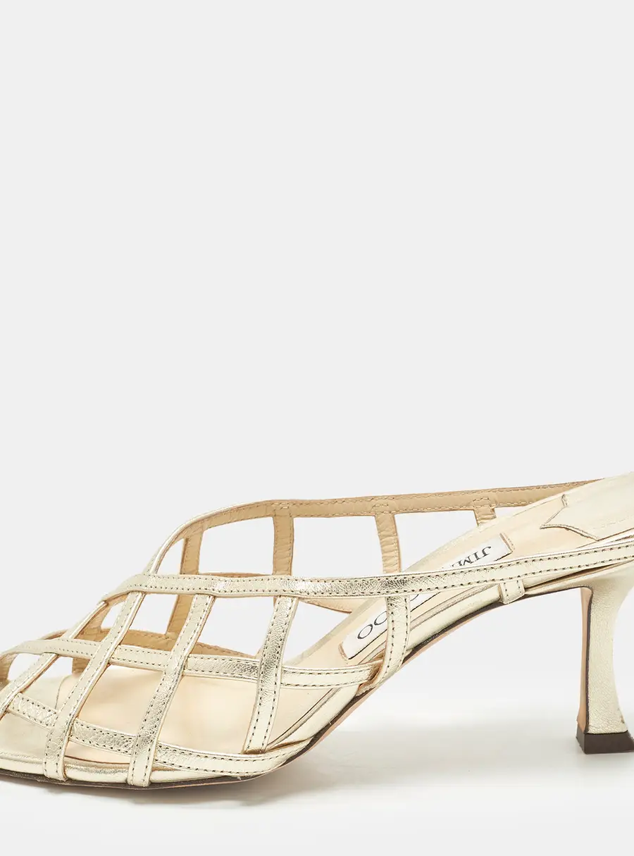 Jimmy Choo Sai Size 38 Metallic Gold Leather Mules
