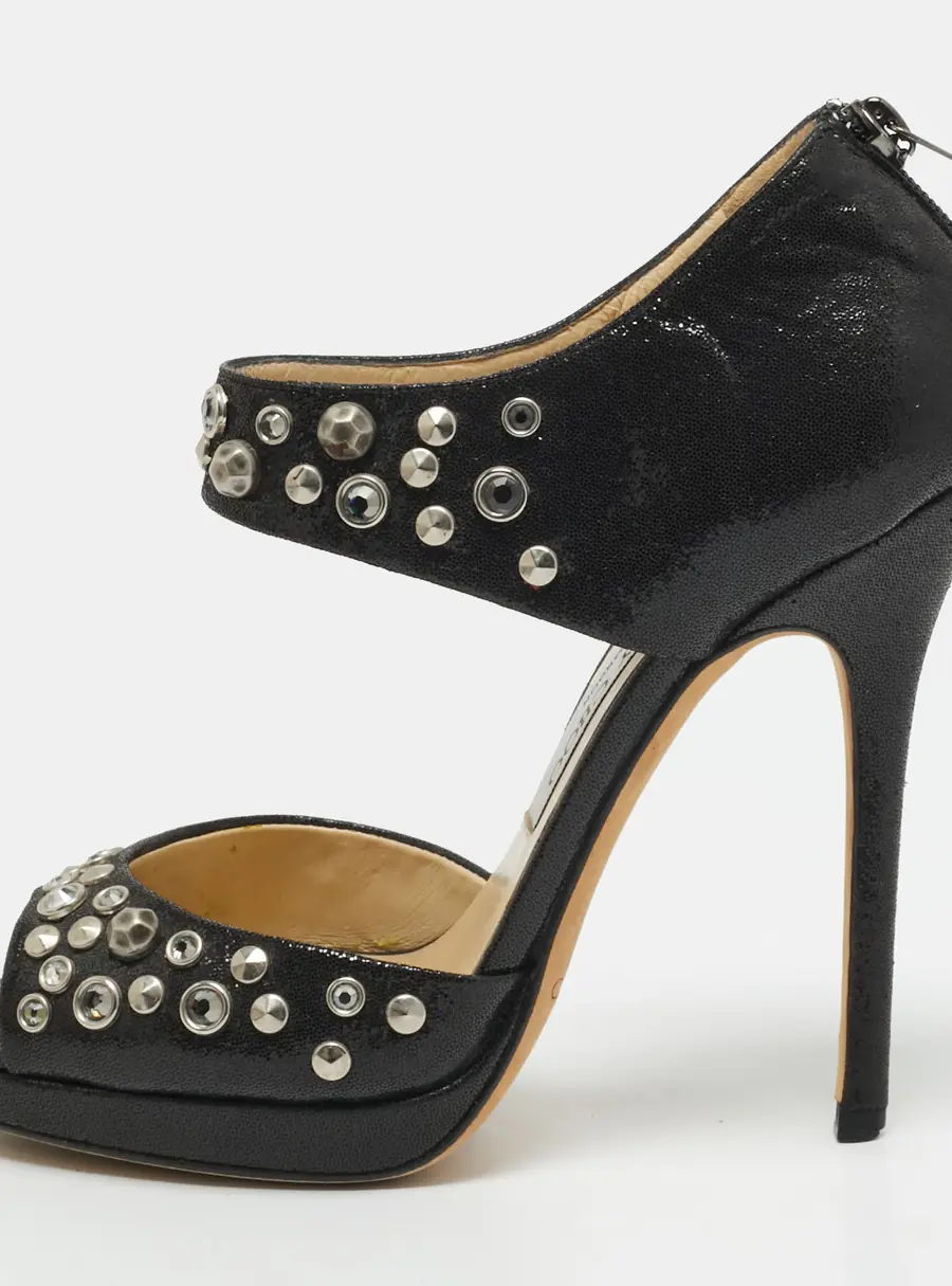 Jimmy Choo Bonnie Size 36.5 Black Suede Studded Ankle Strap Sandals