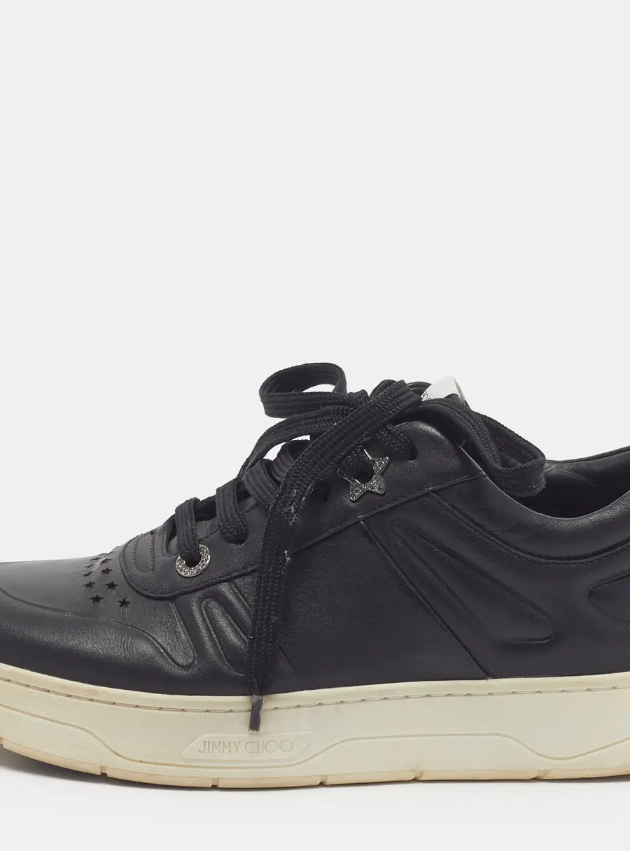 Jimmy Choo Hawaii/F Size 38.5 Black Leather Sneakers