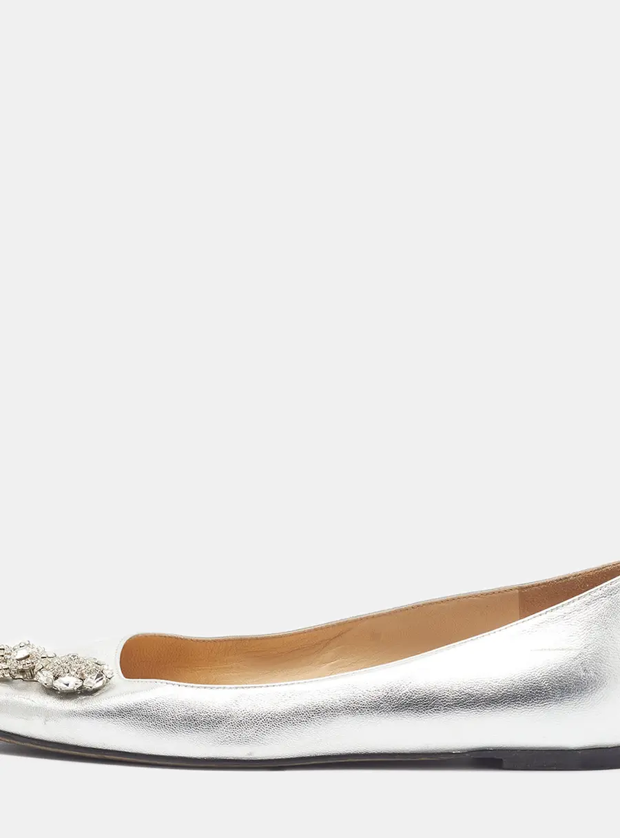 Jimmy Choo Mirele Size 36.5 Silver Leather Ballet Flats