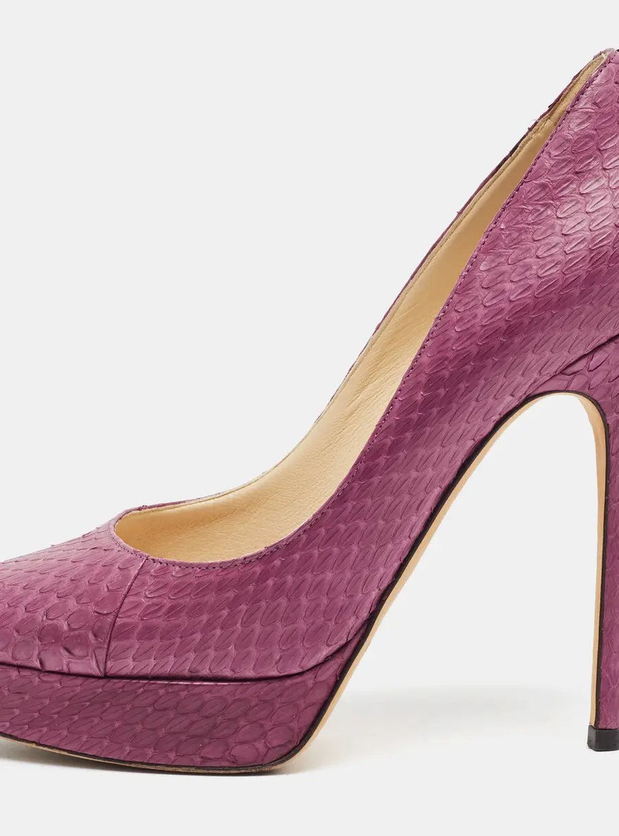 Jimmy Choo Cosmic Size 37.5 Purple Snakeskin Leather Platform Pumps