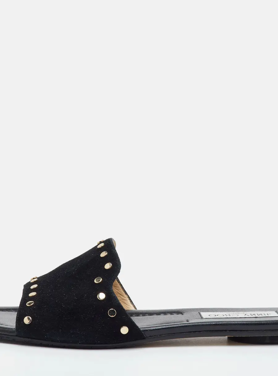 Jimmy Choo Nanda Size 40 Black Suede Flat Slide Sandals