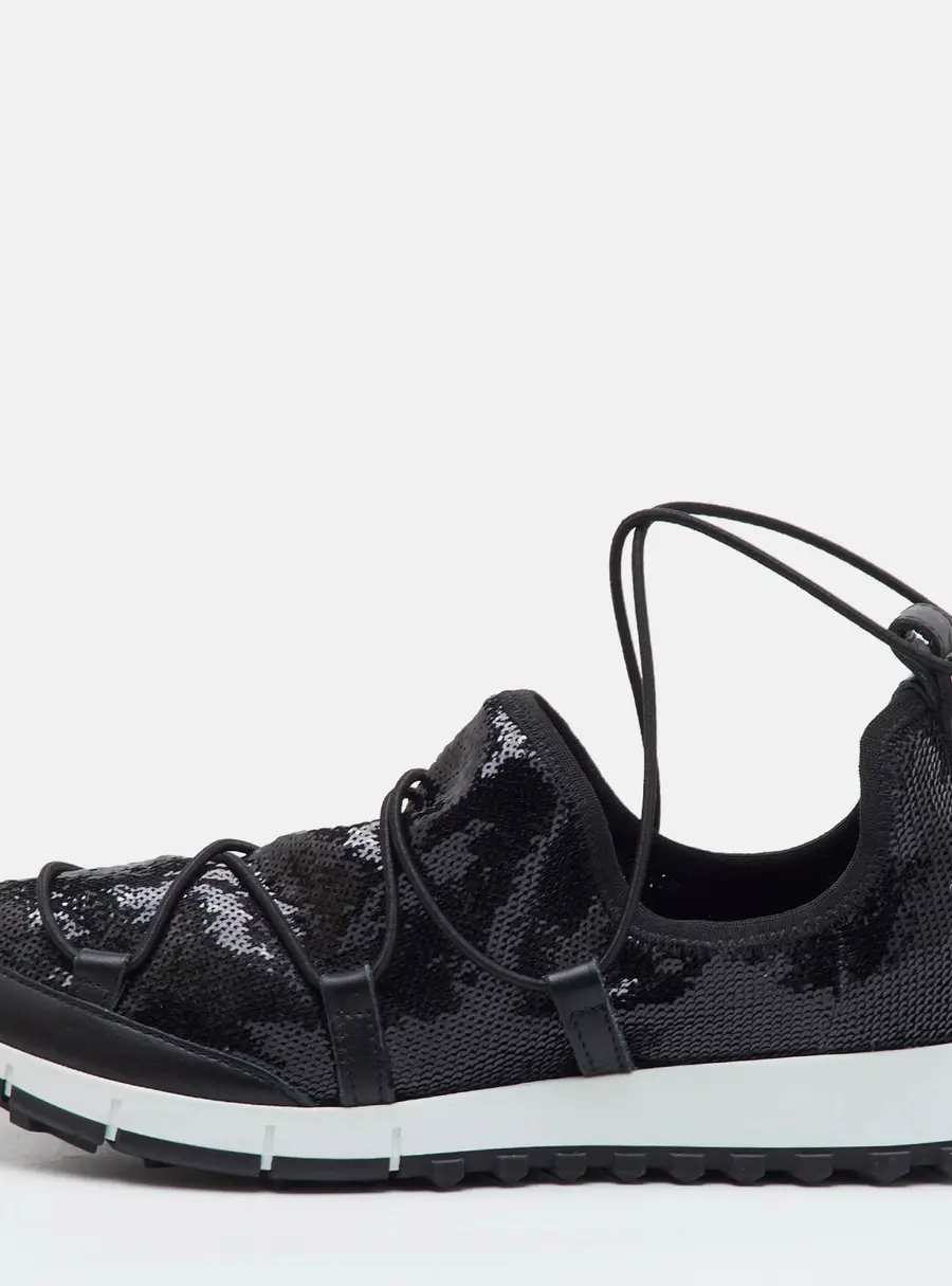 Jimmy Choo Andrea Size 39 Black Sequins and Leather Slip On Sneakers