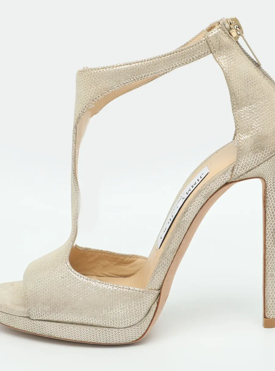 Jimmy Choo Size 36 Gold Metalic Leather T-Strap Sandals