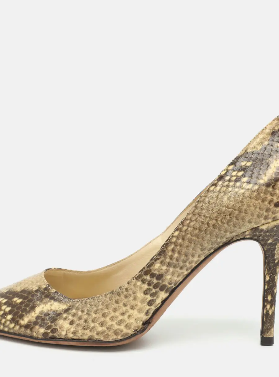 Jimmy Choo Size 37 Beige Snakeskin Leather Pumps