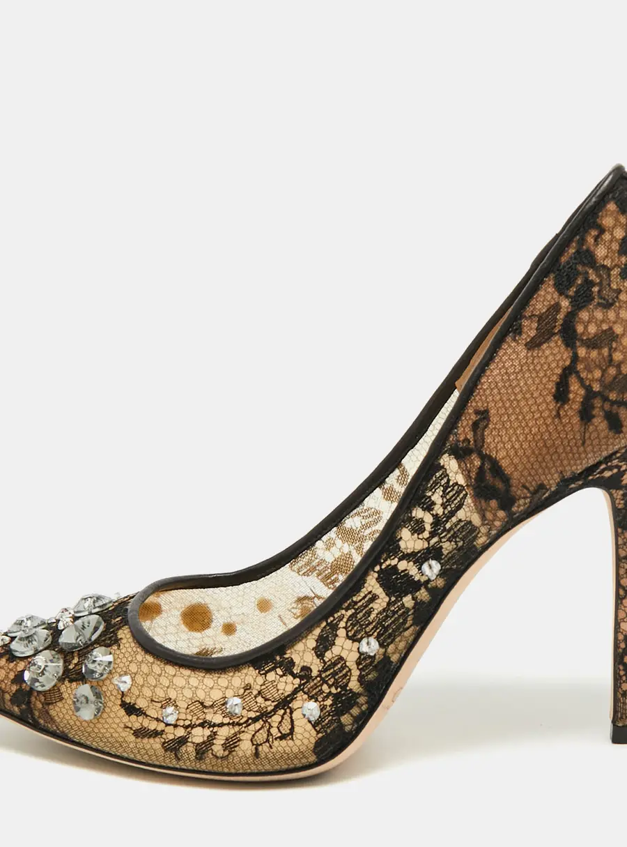 Jimmy Choo Lyzo Size 38.5 Black/Beige Leather and Mesh Pumps