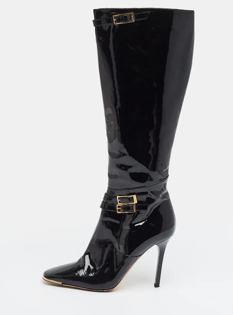 Jimmy Choo Sheila Size 38 Black Patent Leather Knee Length Boots