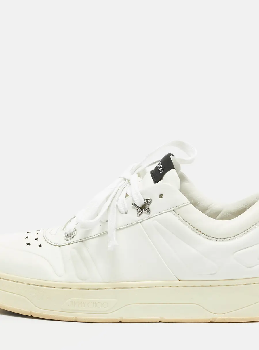 Jimmy Choo Studded Hawaii/F Size 40 White Leather Lace Up Sneakers