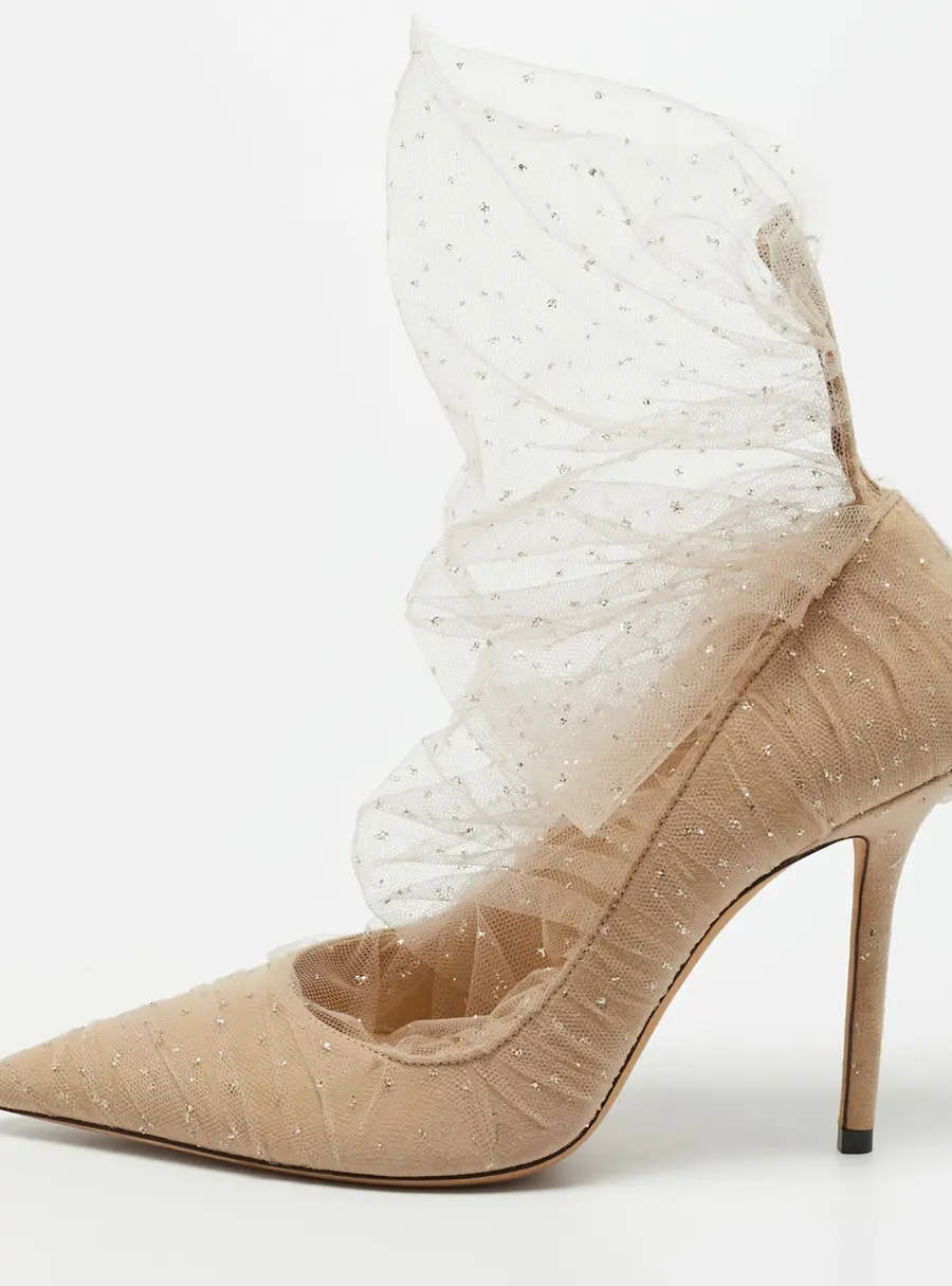Jimmy Choo Lavish Size 39 Beige Lace and Suede Pointed Toe Pumps