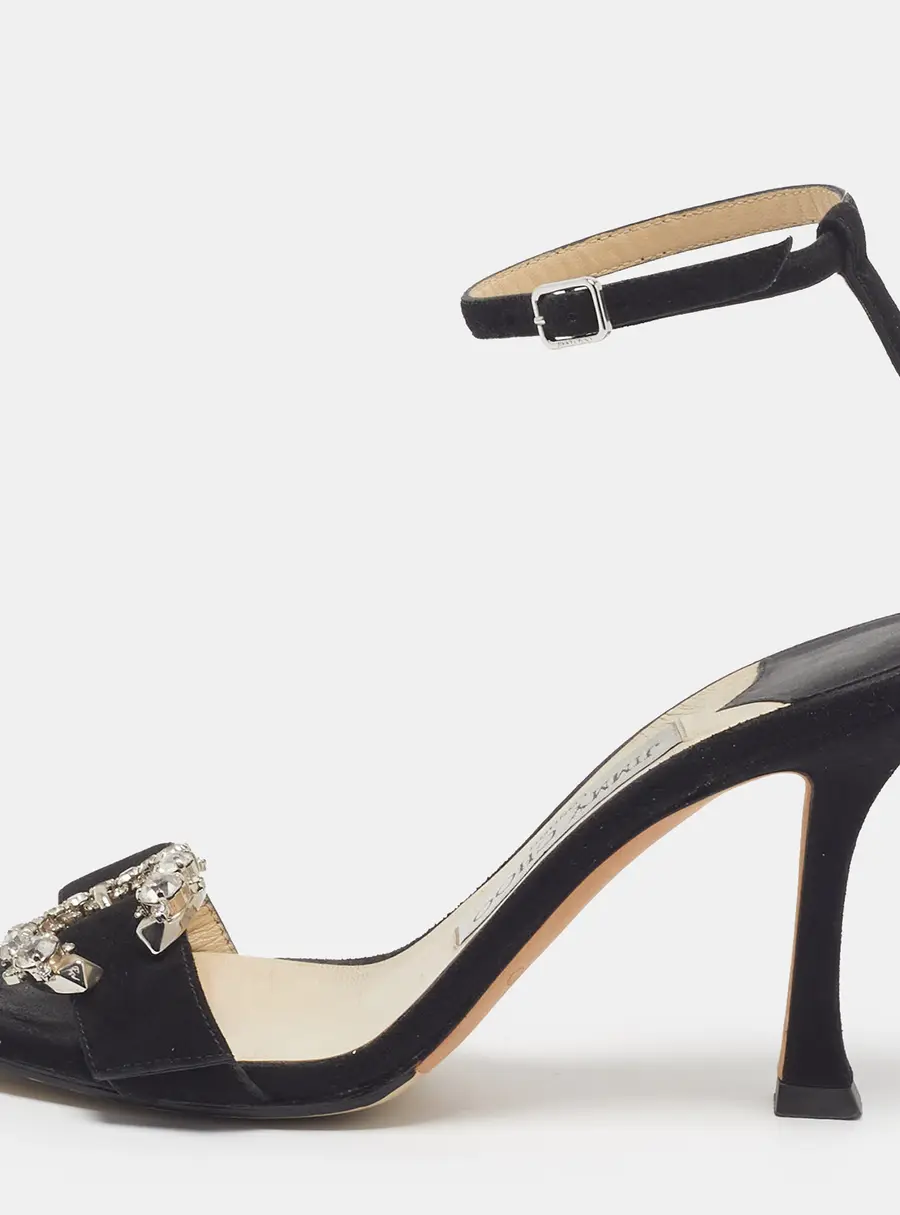 Jimmy Choo Mischa Size 35 Black Suede  Crystal Embellished Ankle Strap Sandals