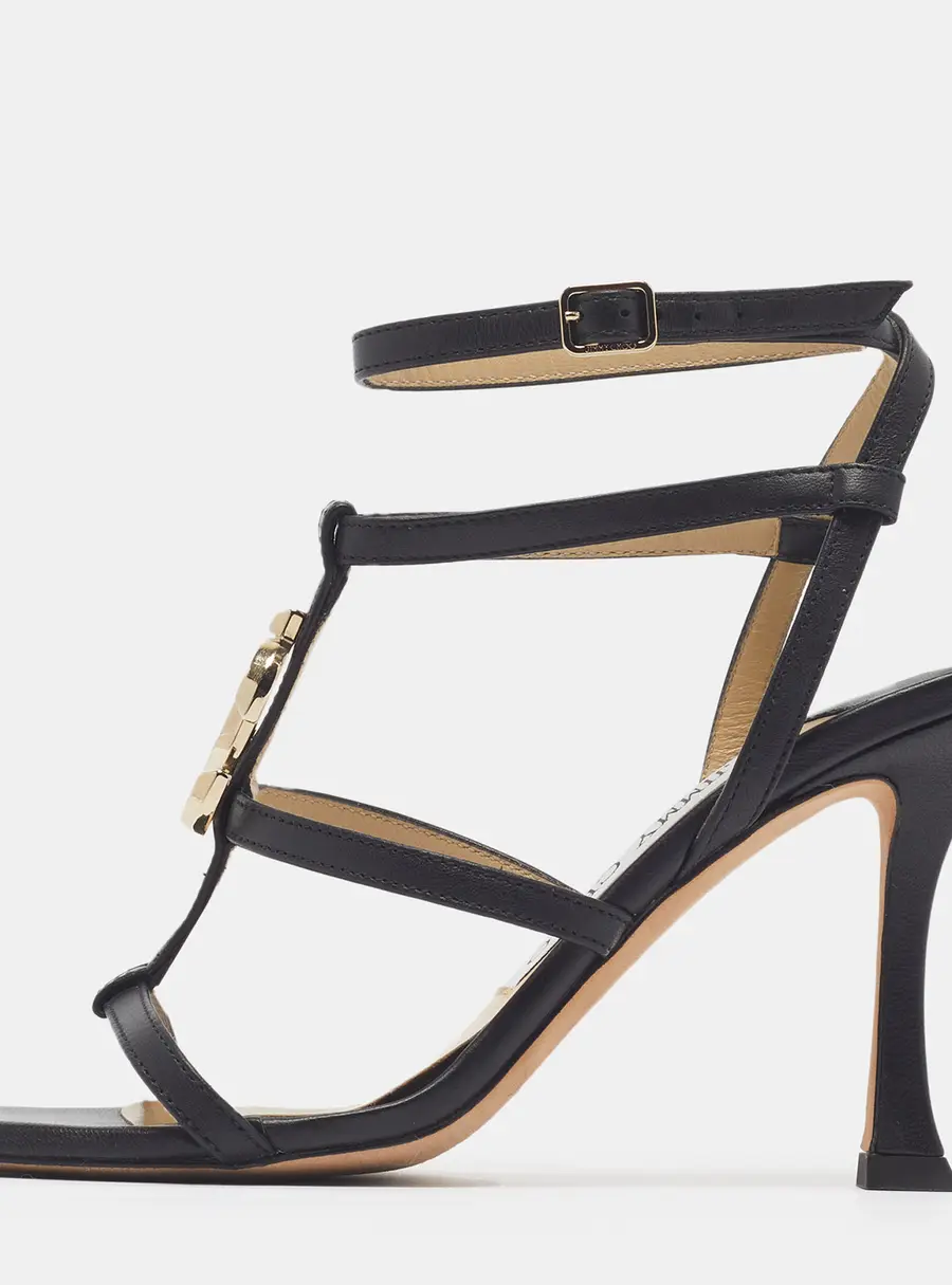 Jimmy Choo Jc 90 Size 35 Black Leather Ankle Strap Sandals
