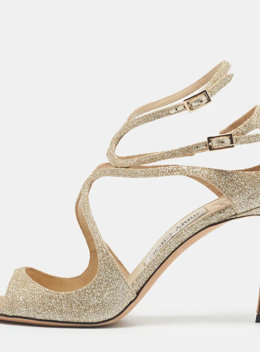 Jimmy Choo Ivette Size 39 Gold Glitter Ankle Strap Sandals