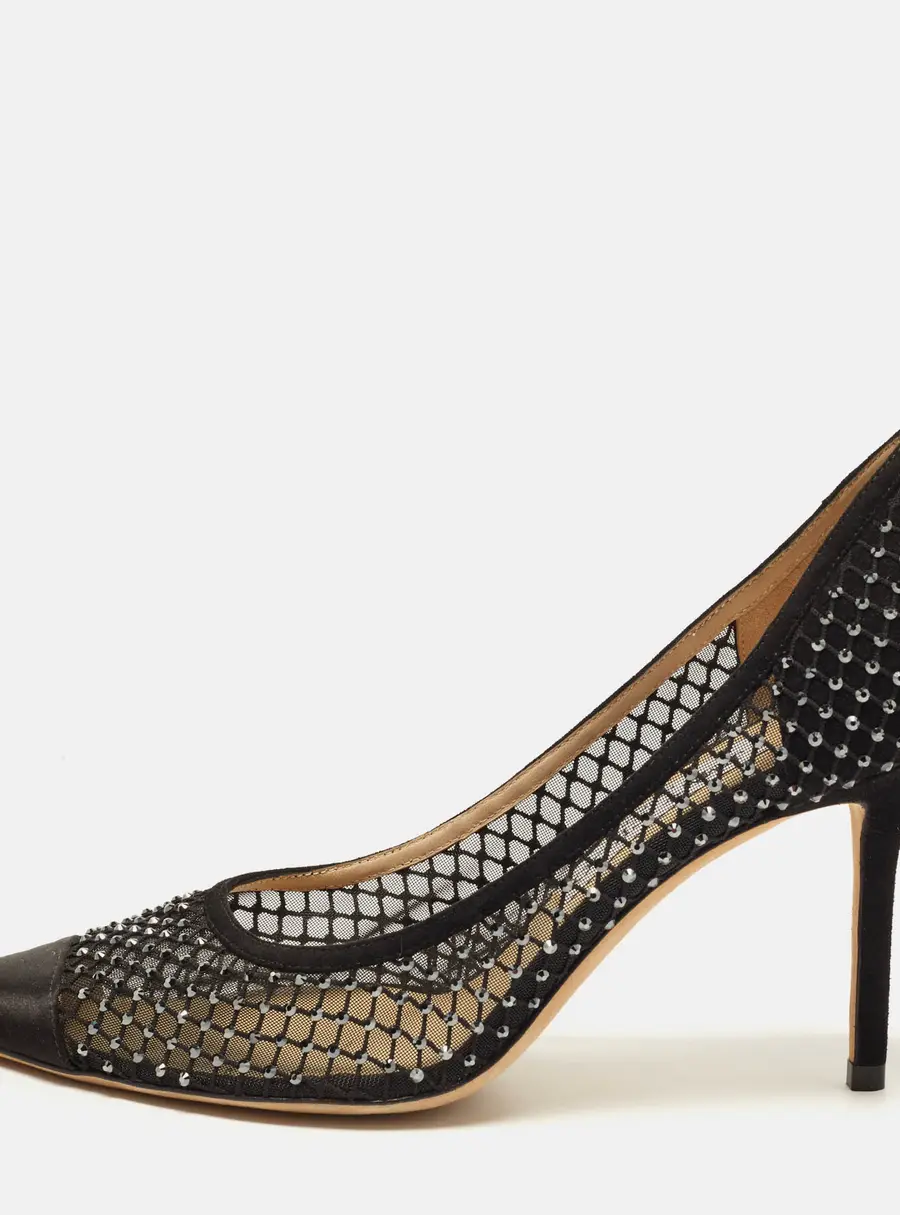 Jimmy Choo Love Size 38 Black Lace and Mesh Pointed Toe Pumps