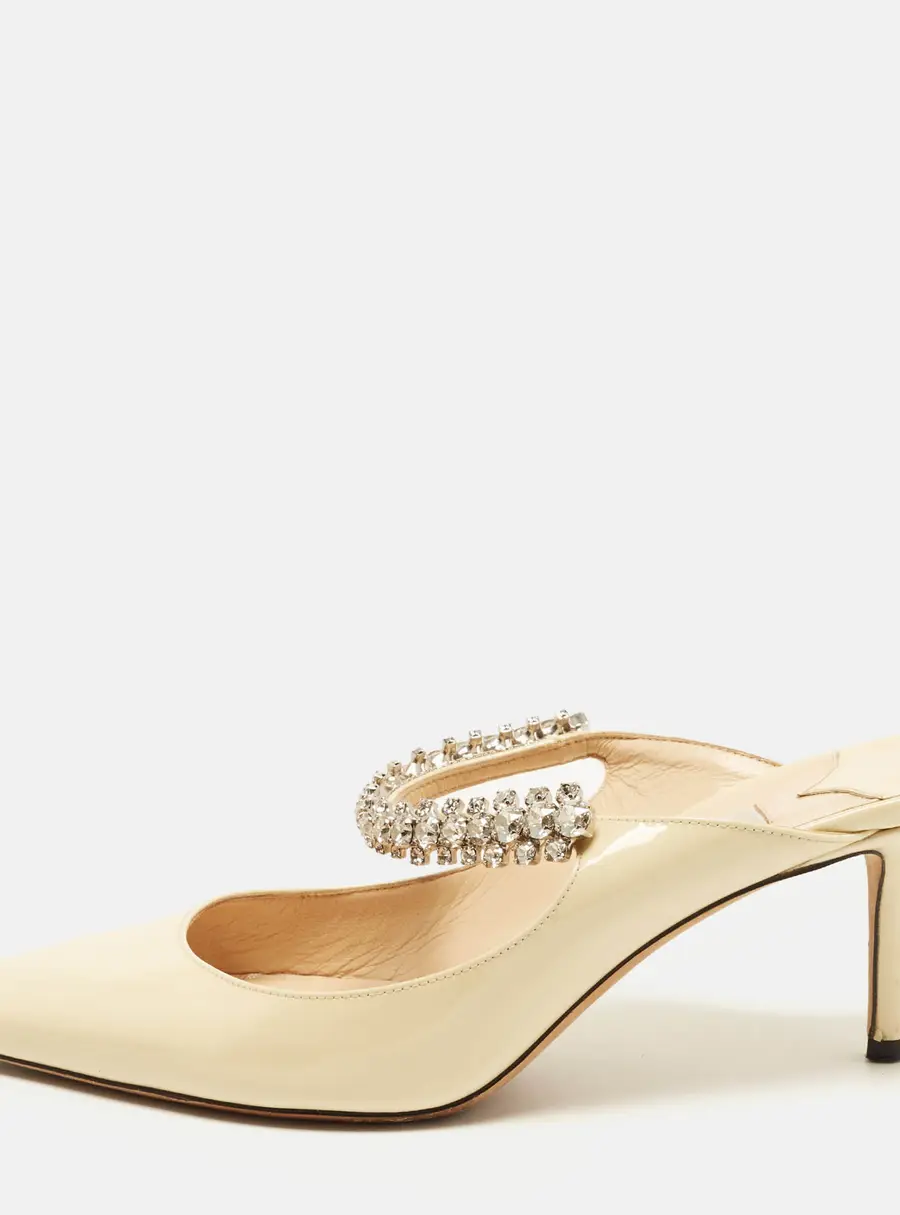 Jimmy Choo Bing Size 38.5 Cream Patent Leather Mules
