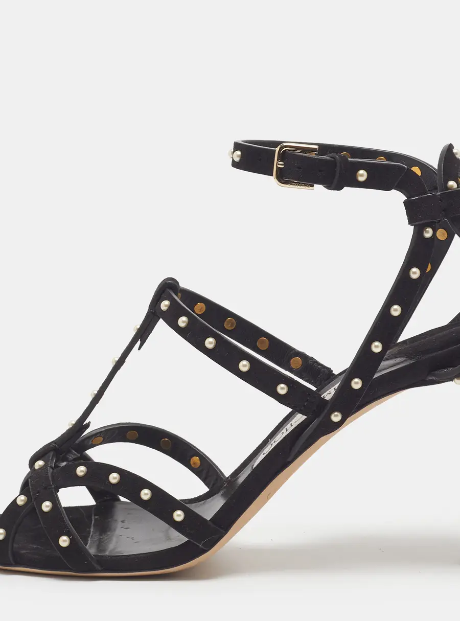 Jimmy Choo Beverly Size 38.5 Black Suede Ankle Strap Sandals