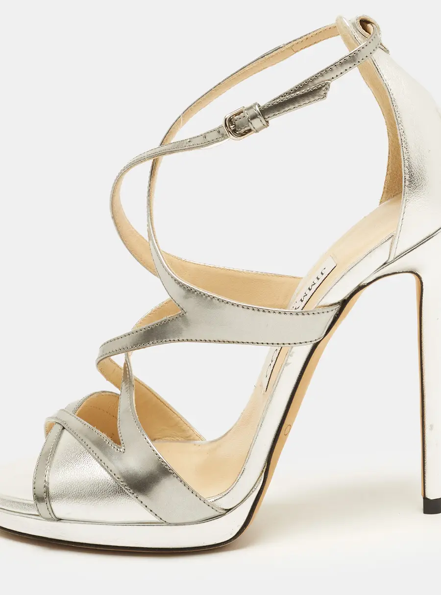 Jimmy Choo Marianne Size 36 Silver Leather Ankle Strap Sandals