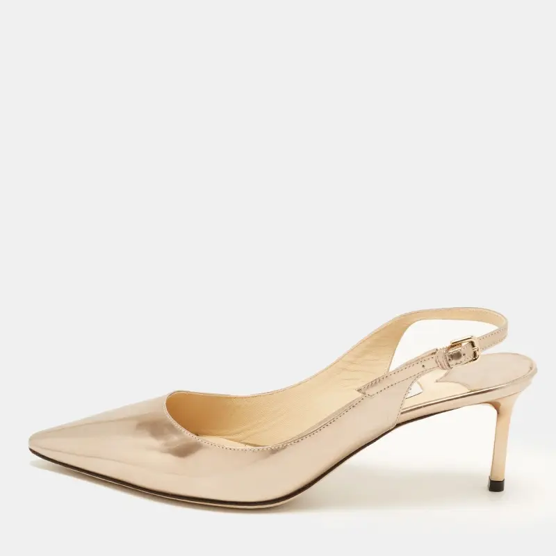 Jimmy Choo Ray Size 37.5 Gold Leather Slingback Pumps
