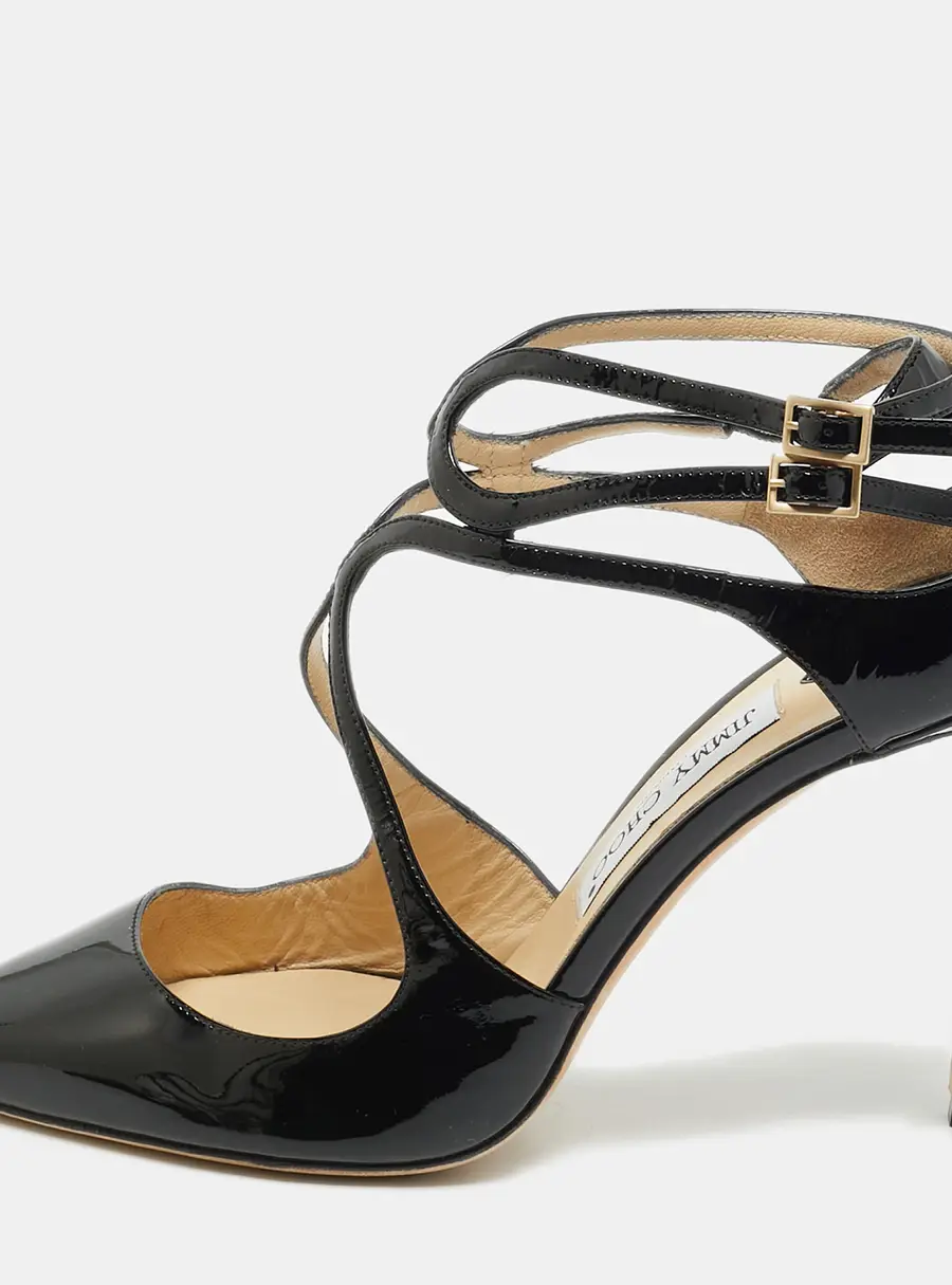 Jimmy Choo Lancer Size 39 Black Patent Leather Strappy Pumps
