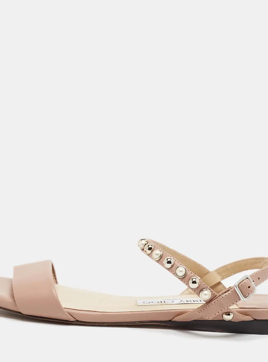 Jimmy Choo Aadra Size 36 Beige Leather  Ankle Strap Flat Sandals