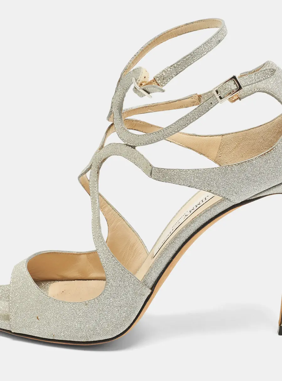 Jimmy Choo Marianne Size 42 Silver Glitter Ankle Strap Sandals