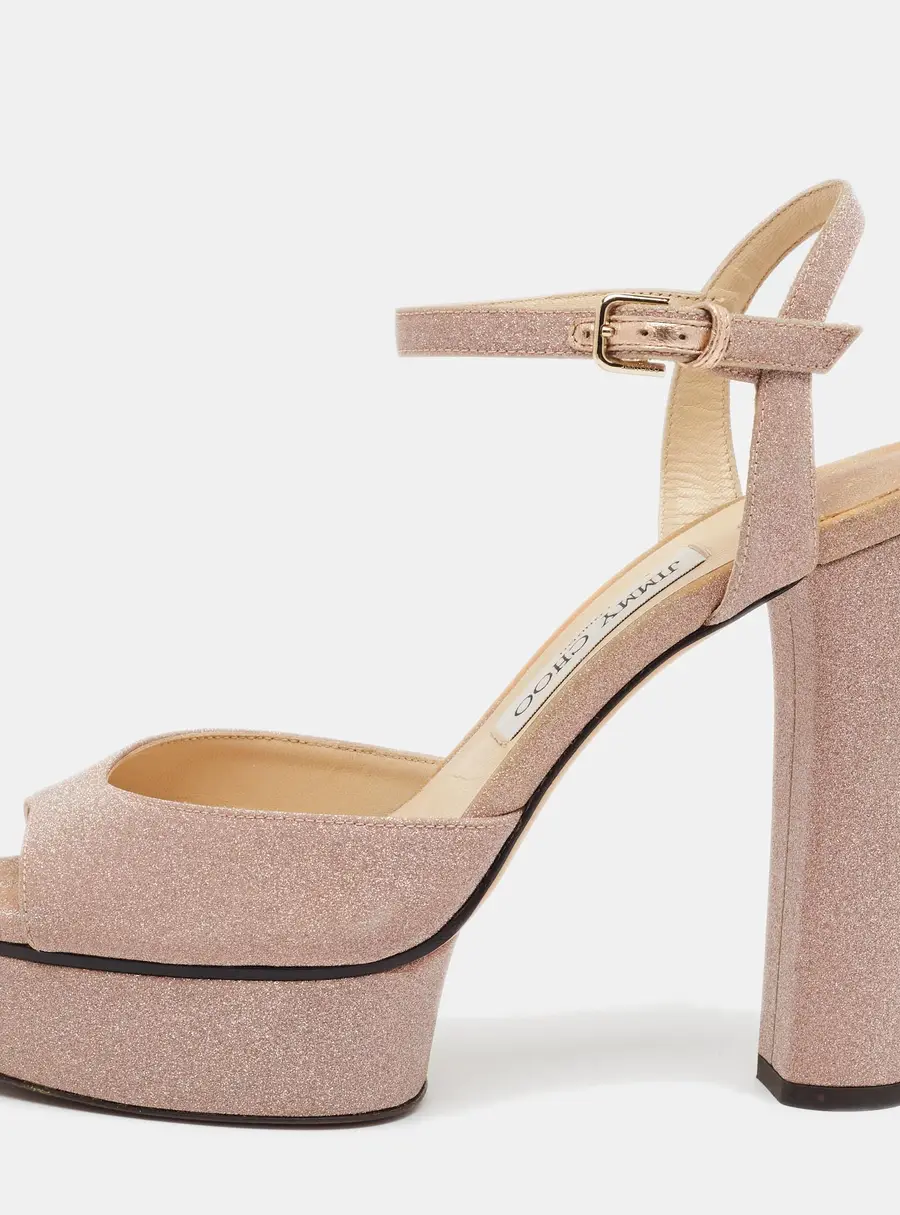 Jimmy Choo Peachy 125 Size 39 Metallic Glitter Ankle Strap Sandals