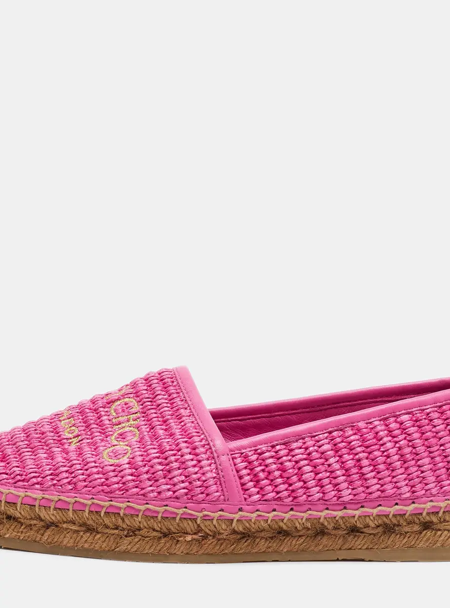 Jimmy Choo Size 36 Pink Leather and Raffia Espadrille Flats