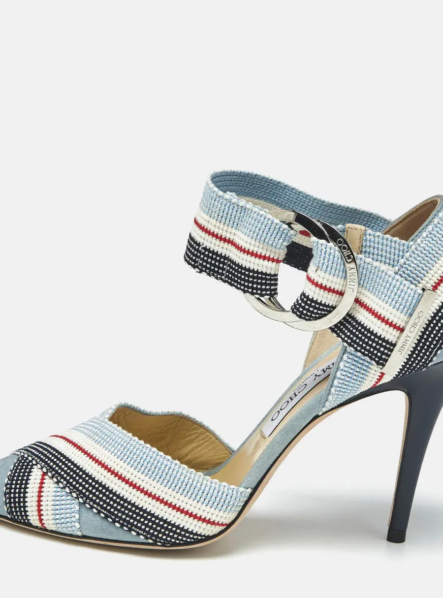 Jimmy Choo Bailey Size 38 Multicolor Fabric and Suede Ankle Strap Pumps