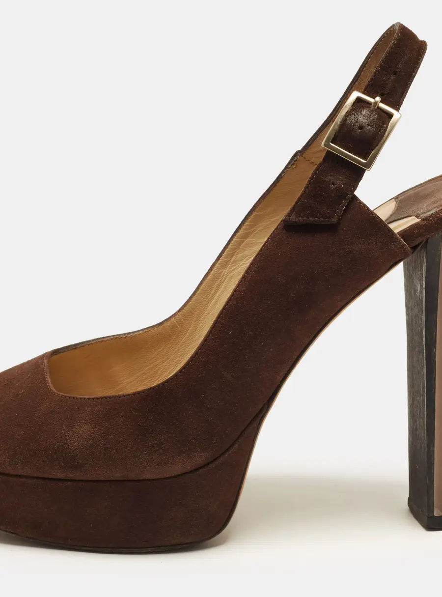 Jimmy Choo Clue Size 37 Brown Suede Platform Slingback Pumps