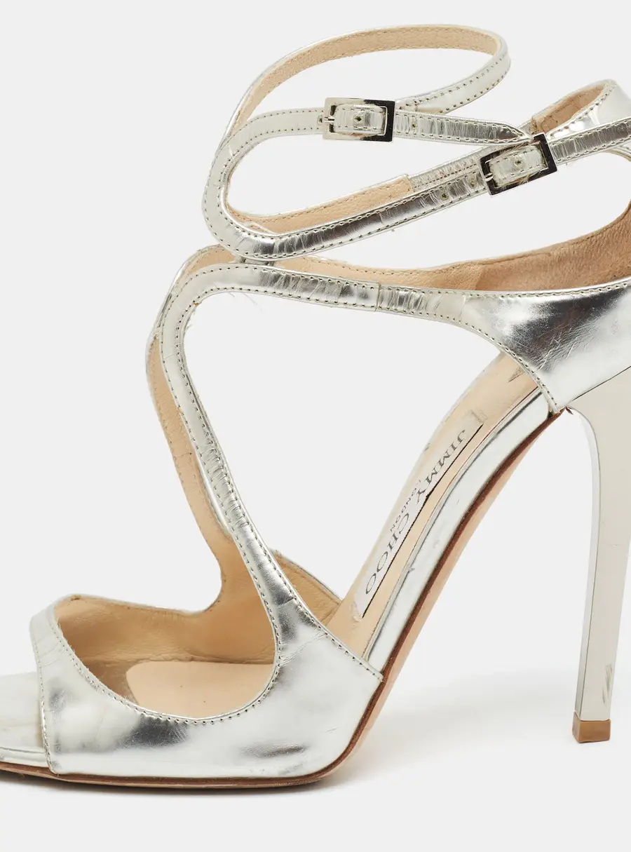 Jimmy Choo Lancer Size 36.5 Silver Leather Ankle Strap Sandals