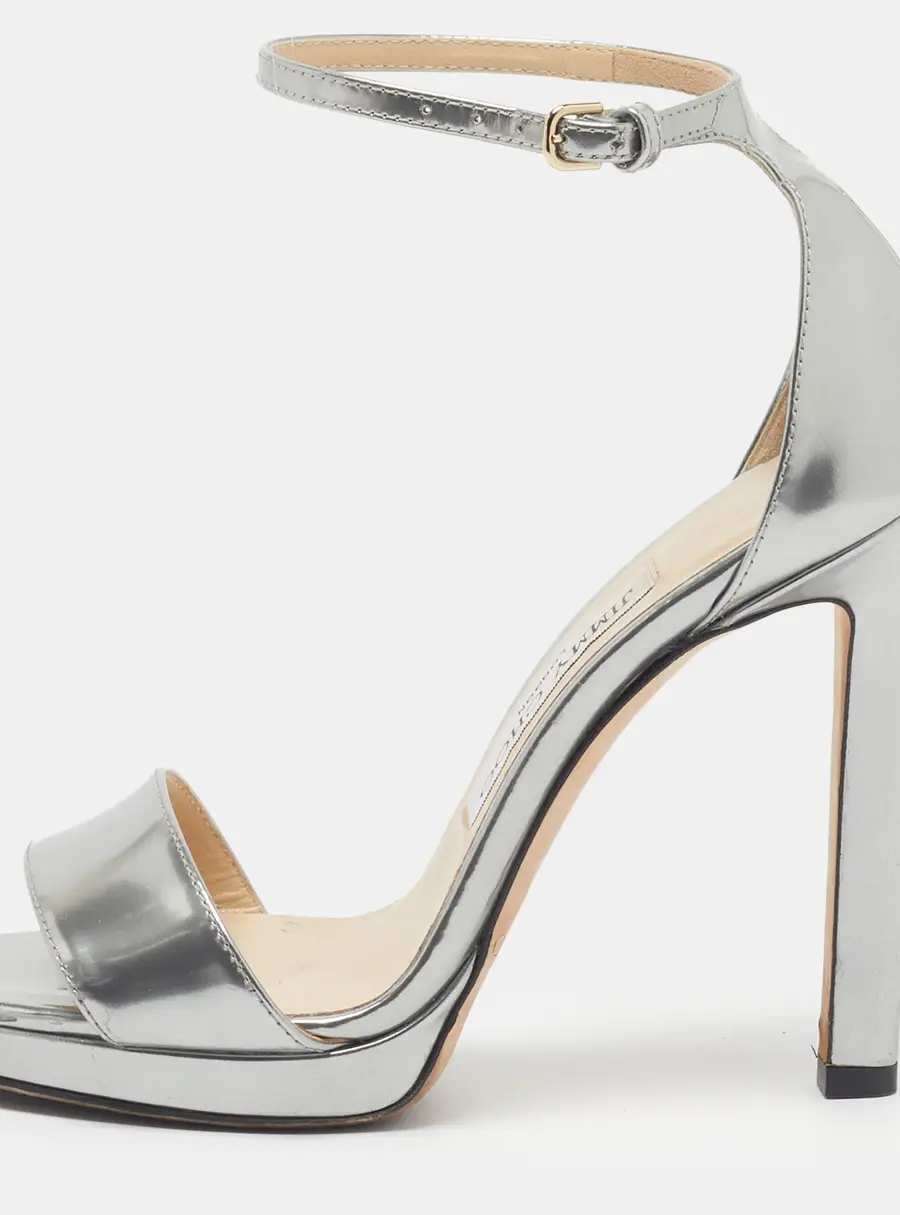 Jimmy Choo Misty Size 34.5 Silver Leather Ankle Strap Sandals
