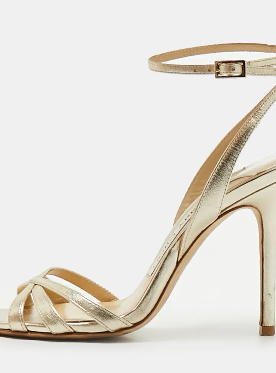 Jimmy Choo India Size Gold Leather Ankle Strap Sandals