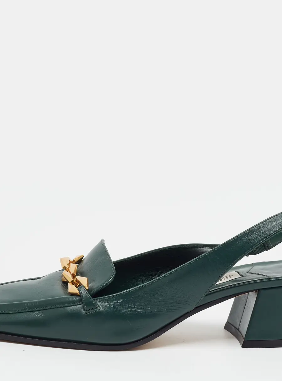 Jimmy Choo Diamond Size 37 Green Leather Slingback Pumps