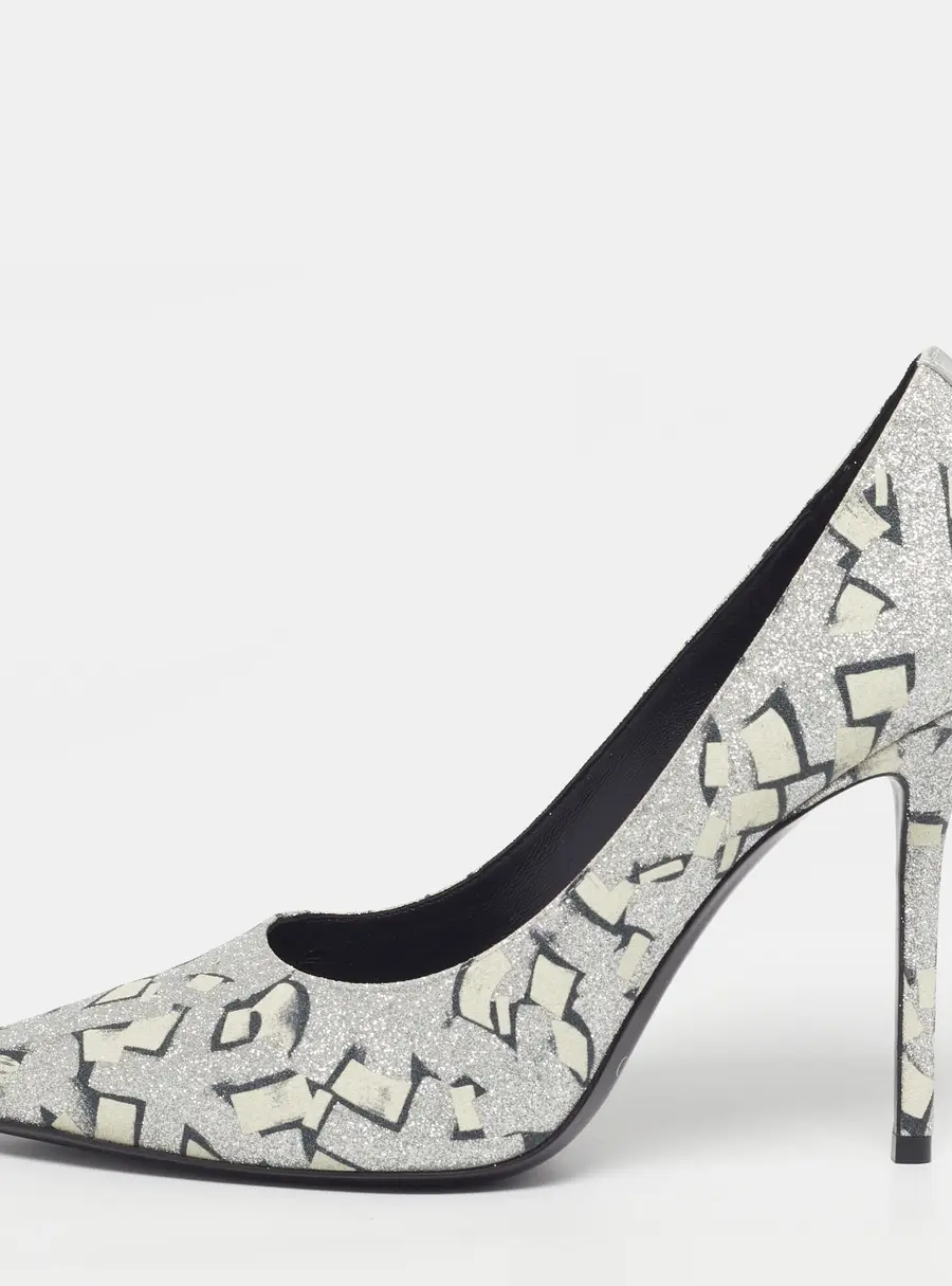 Jimmy Choo Love Size 40 Silver Glitter/Cream Pointed Toe Pumps