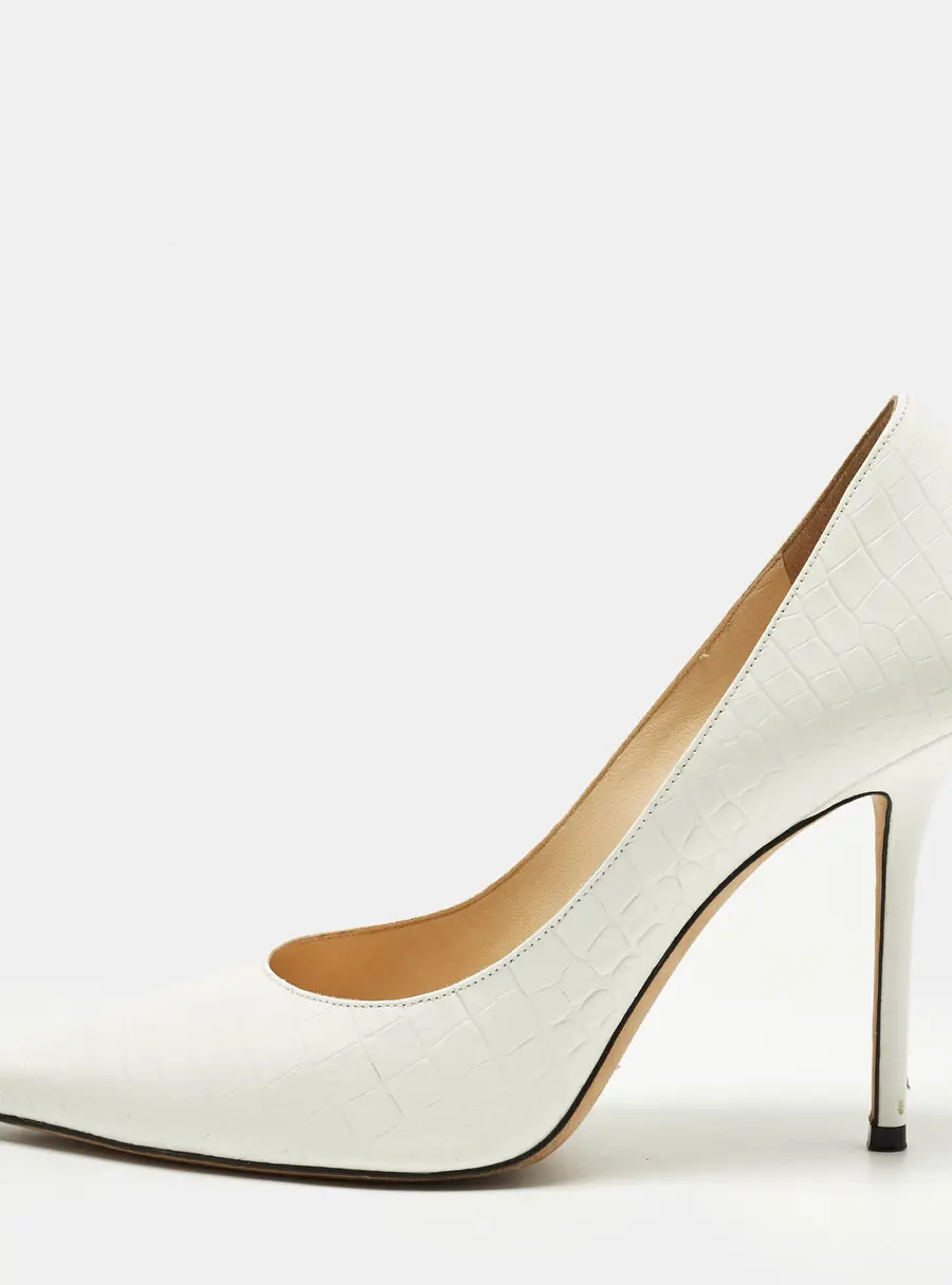 Jimmy Choo Love Size 40 White Croc Embossed Leather Pumps
