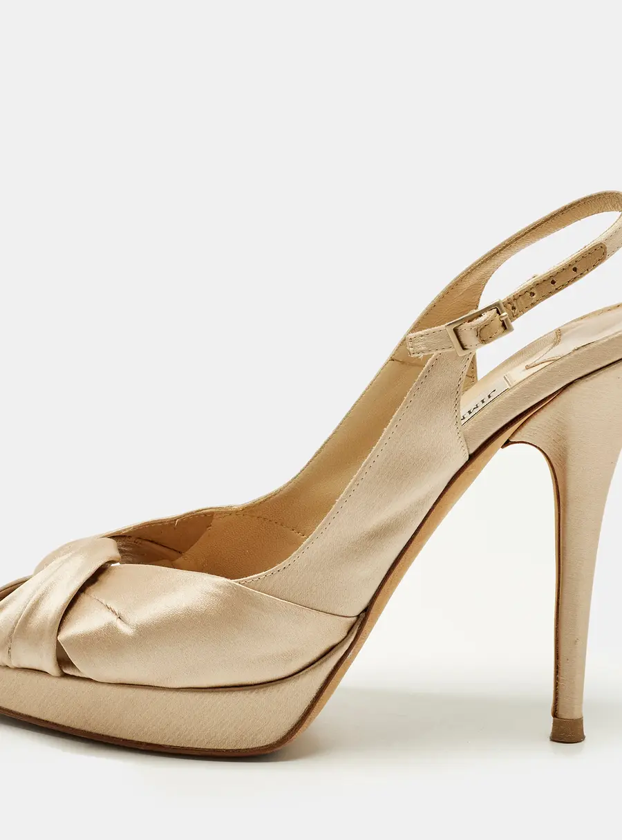 Jimmy Choo Nova Size 39 Beige Satin Peep Toe Slingback Pumps