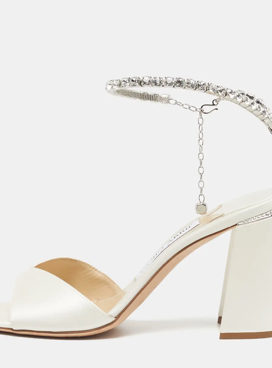 Jimmy Choo Saeda Size 37 Cream Satin Ankle Strap Sandals