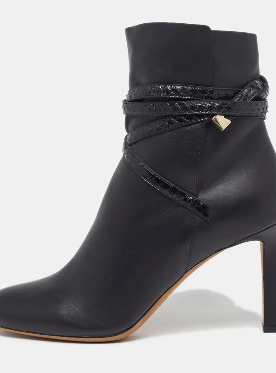 Jimmy Choo Size 38.5 Black Leather Python and Leather Ankle Length Boots